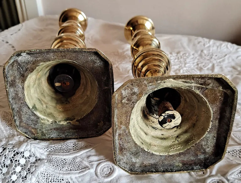Pair of Antique English Victorian Brass Candlesticks