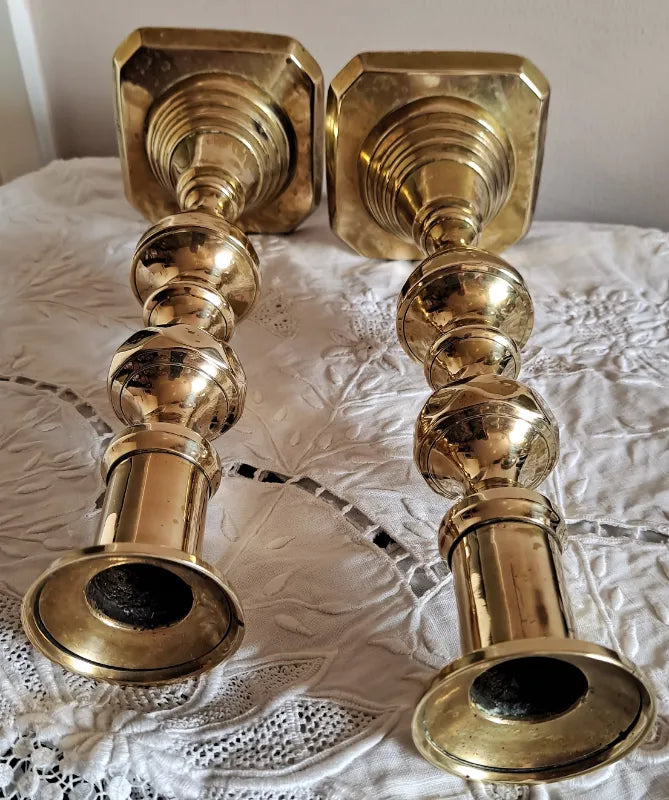 Pair of Antique English Victorian Brass Candlesticks