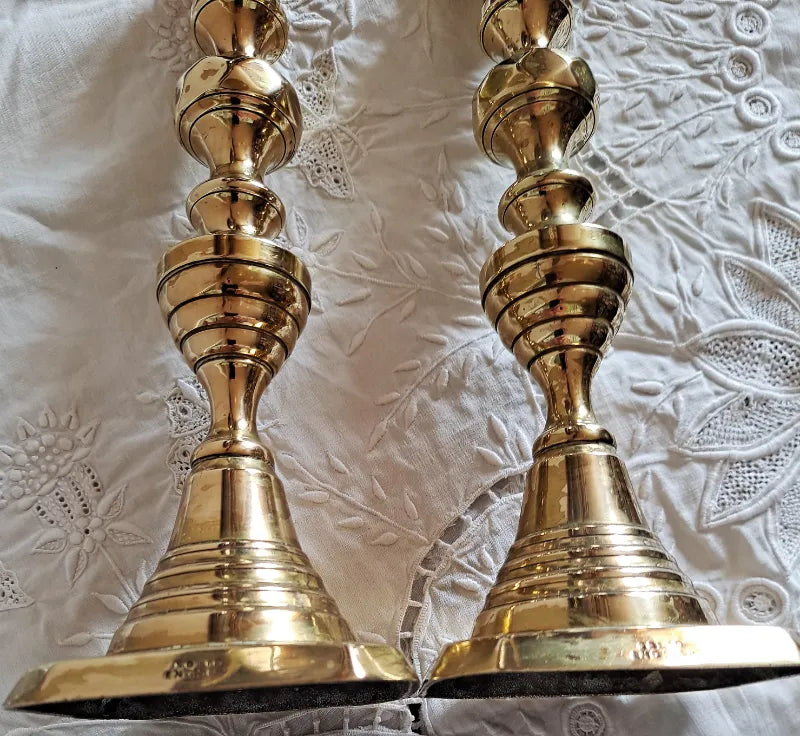 Pair of Antique English Victorian Brass Candlesticks