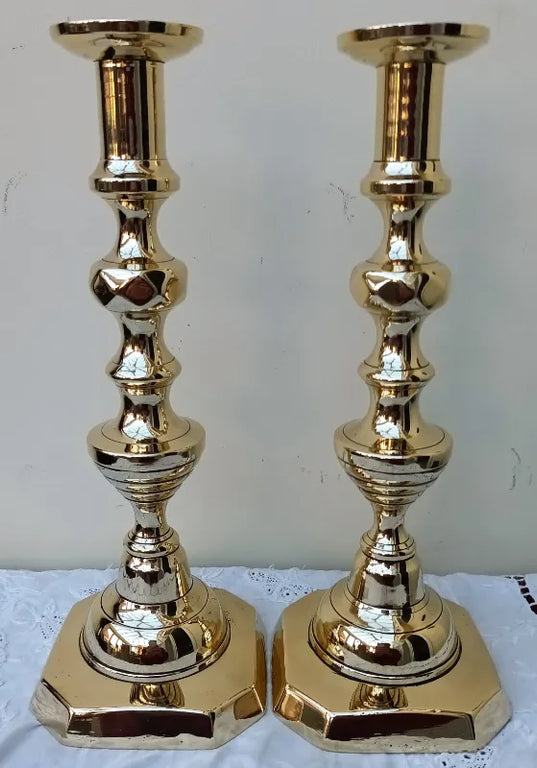 Pair of Antique English Victorian Brass Candlesticks