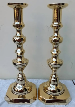 Pair of Antique English Victorian Brass Candlesticks