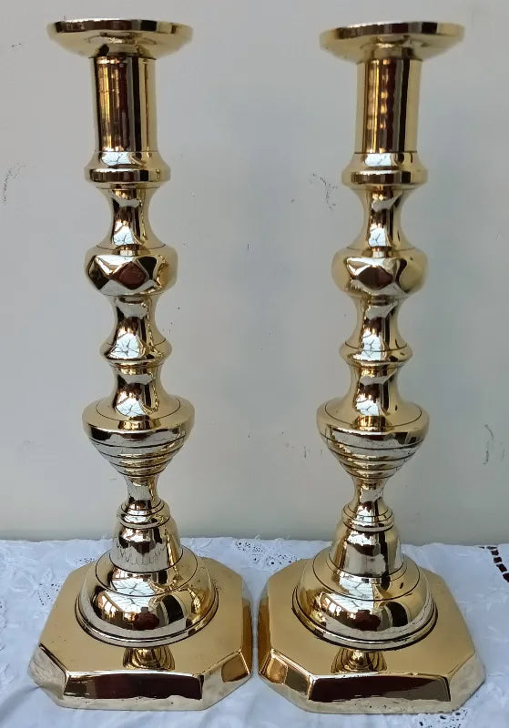 Pair of Antique English Victorian Brass Candlesticks