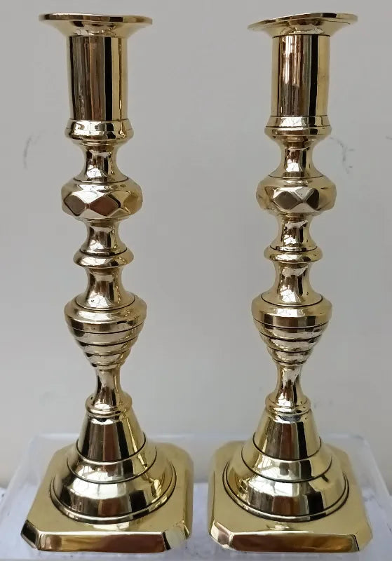 Pair of Antique English Victorian Brass Candlesticks
