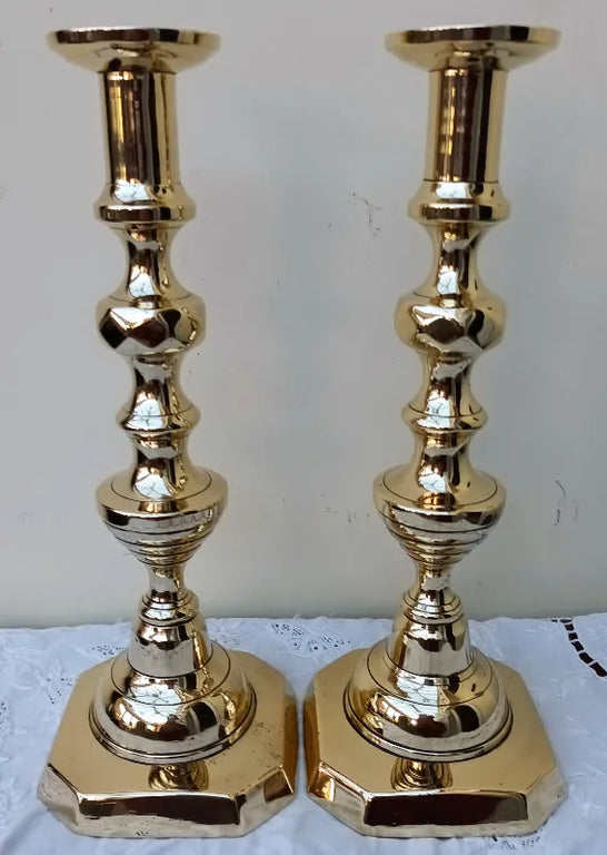 Pair of Antique English Victorian Brass Candlesticks