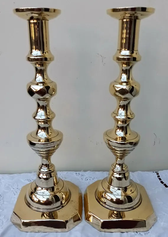 Pair of Antique English Victorian Brass Candlesticks