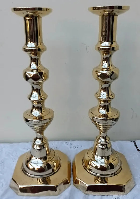 Pair of Antique English Victorian Brass Candlesticks