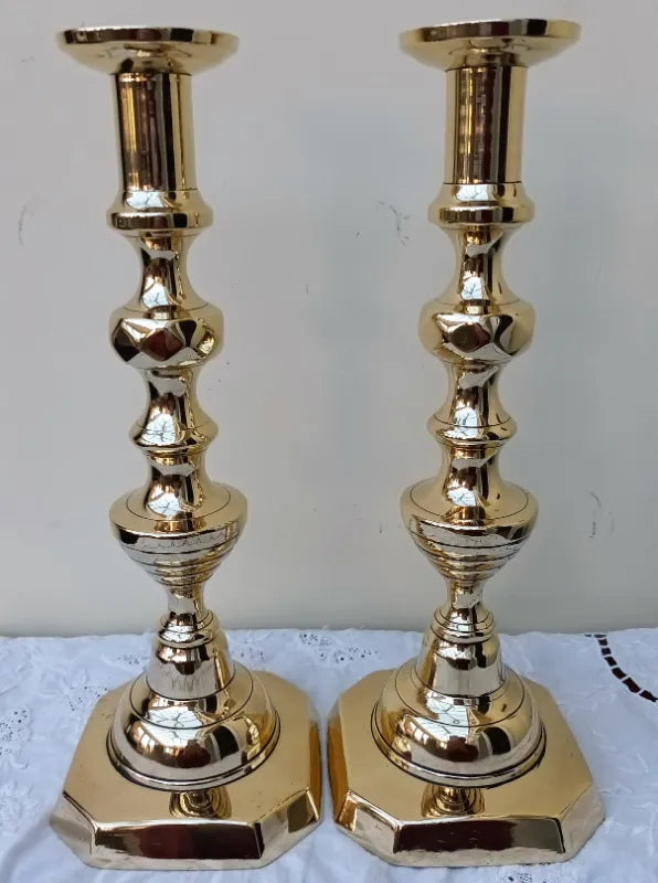 Pair of Antique English Victorian Brass Candlesticks