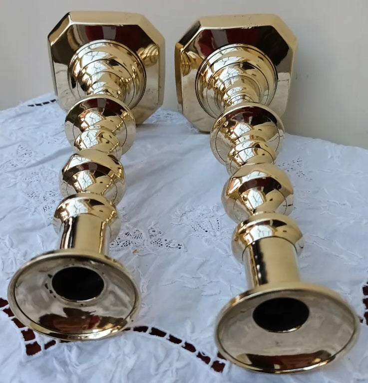 Pair of Antique English Victorian Brass Candlesticks