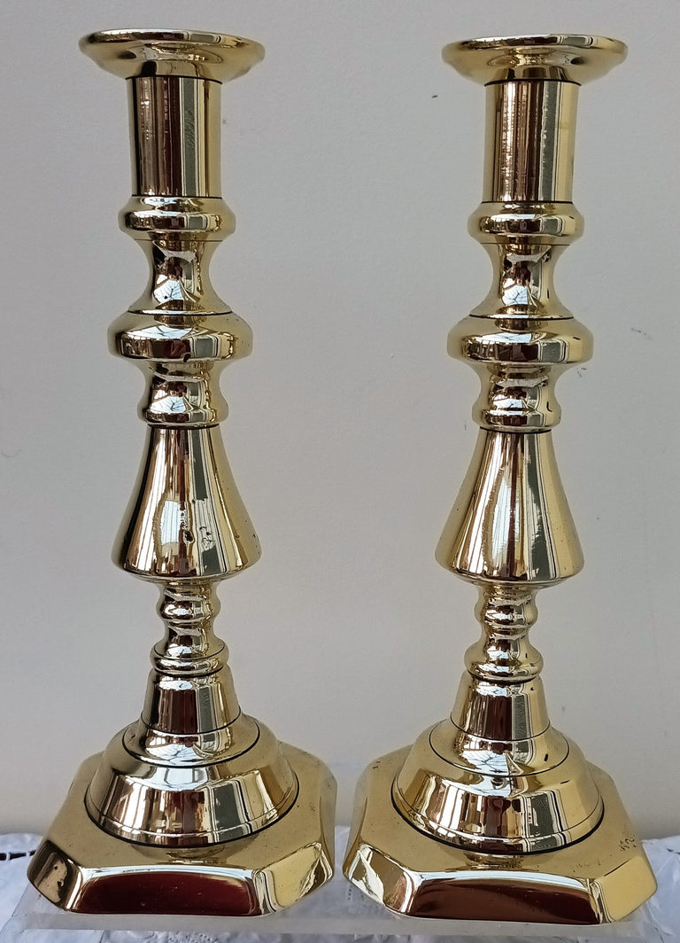 Pair Victorian Brass Candlesticks 24a