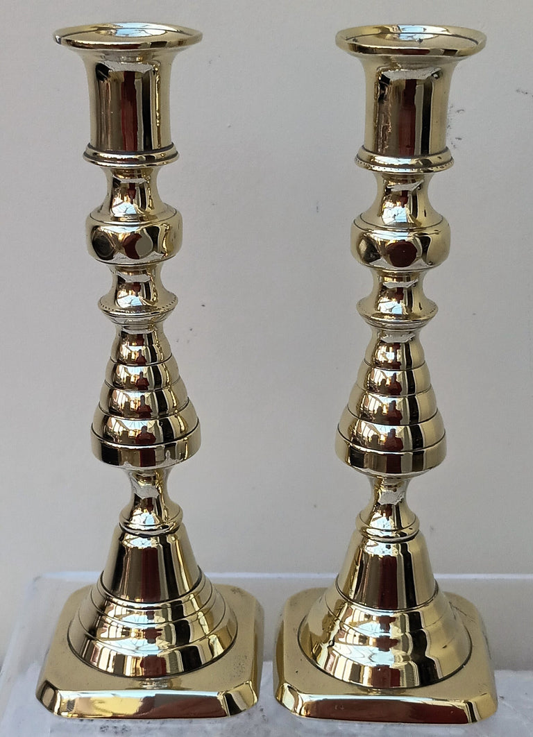 Pair Victorian Brass Candlesticks 25a