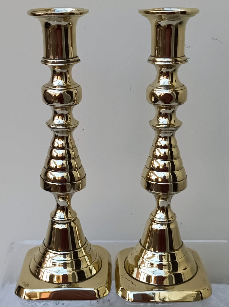 Pair of Antique English Victorian Brass Candlesticks