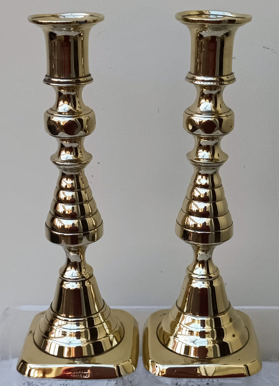 Pair of Antique English Victorian Brass Candlesticks