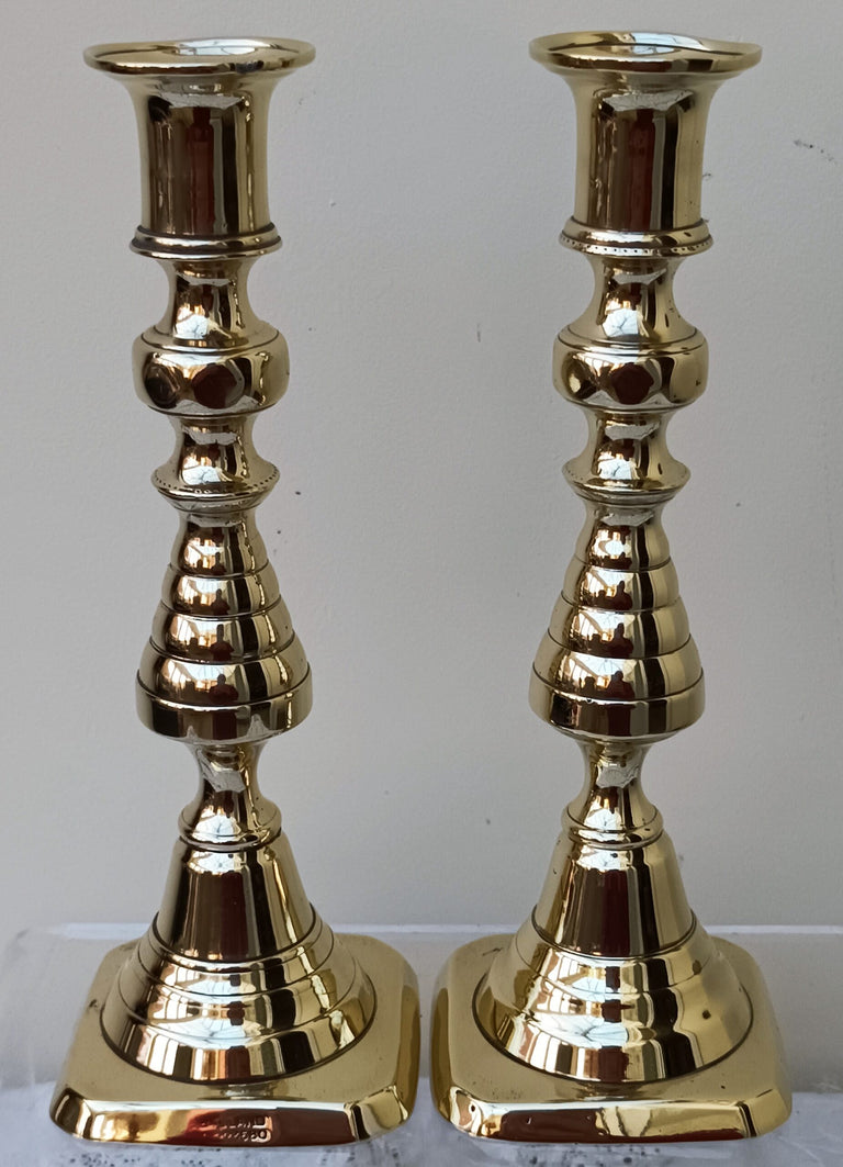 Pair of Antique English Victorian Brass Candlesticks