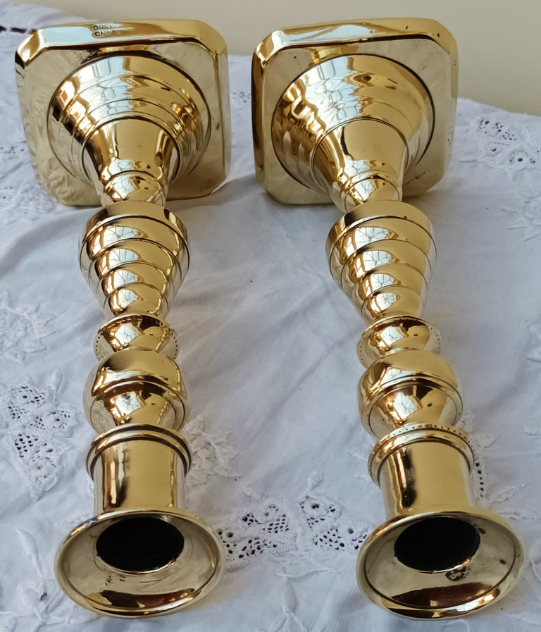 Pair of Antique English Victorian Brass Candlesticks