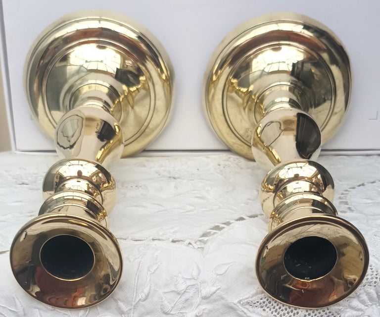 Pair of Antique English Victorian Brass Candlesticks