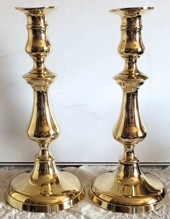 Pair Victorian Brass Candlesticks 32a