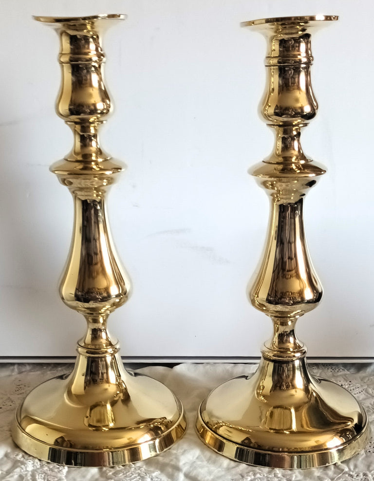 Pair Victorian Brass Candlesticks 32a