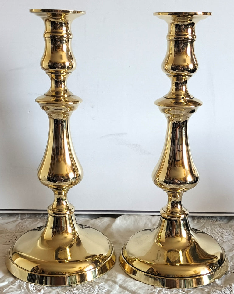 Pair Victorian Brass Candlesticks 32c