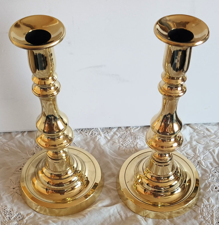 Pair of Antique English Victorian Brass Candlesticks