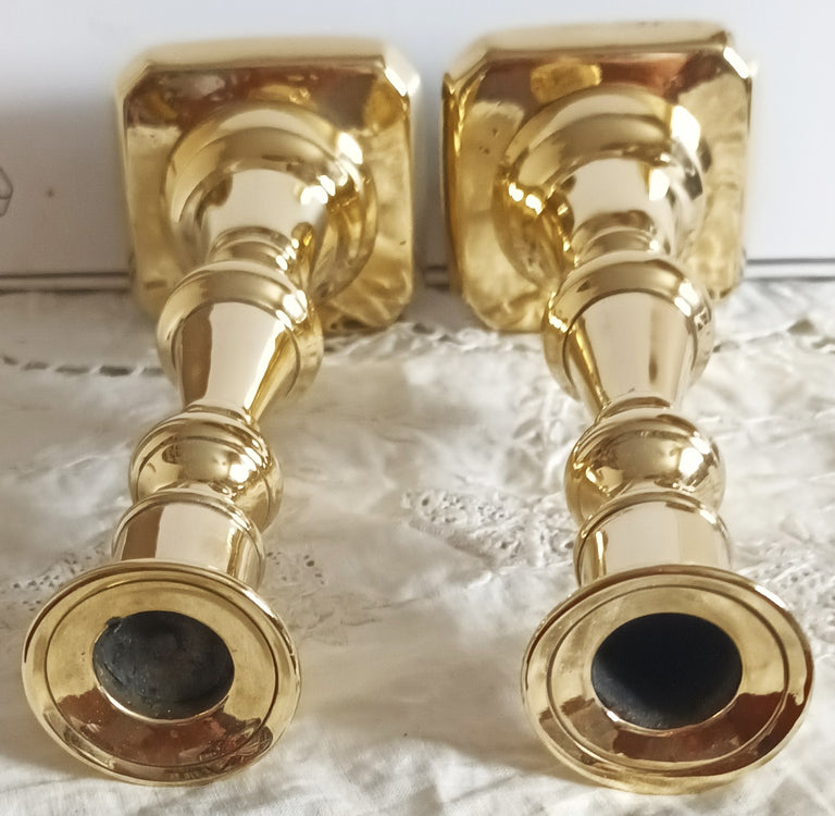 Pair of Antique English Victorian Brass Candlesticks