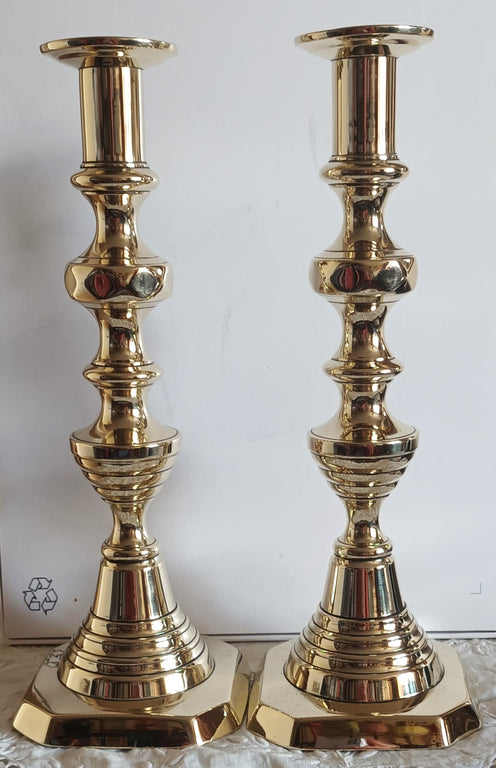 Pair of Antique English Victorian Brass Candlesticks