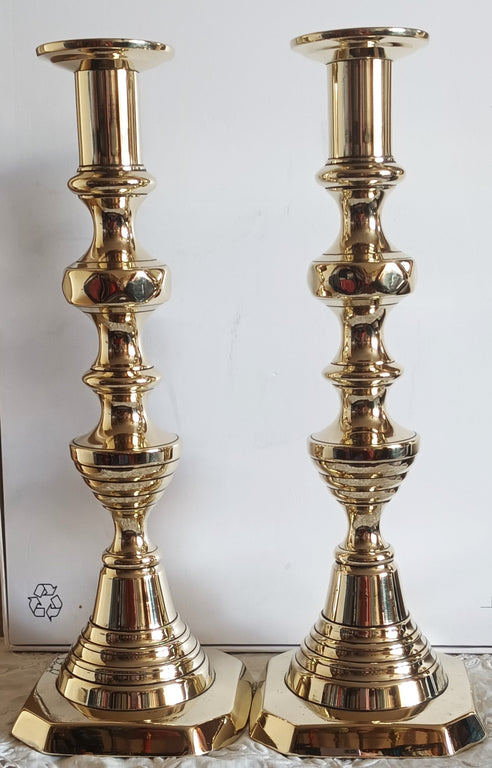Pair of Antique English Victorian Brass Candlesticks
