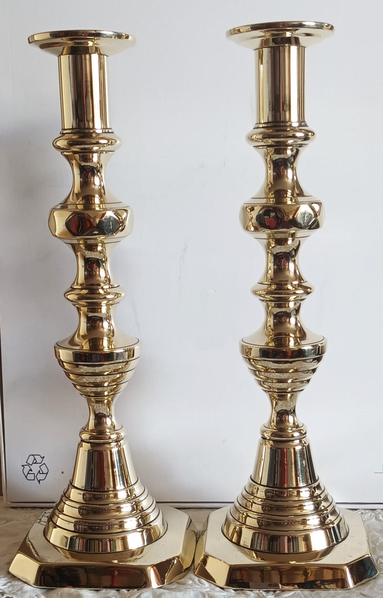 Pair of Antique English Victorian Brass Candlesticks