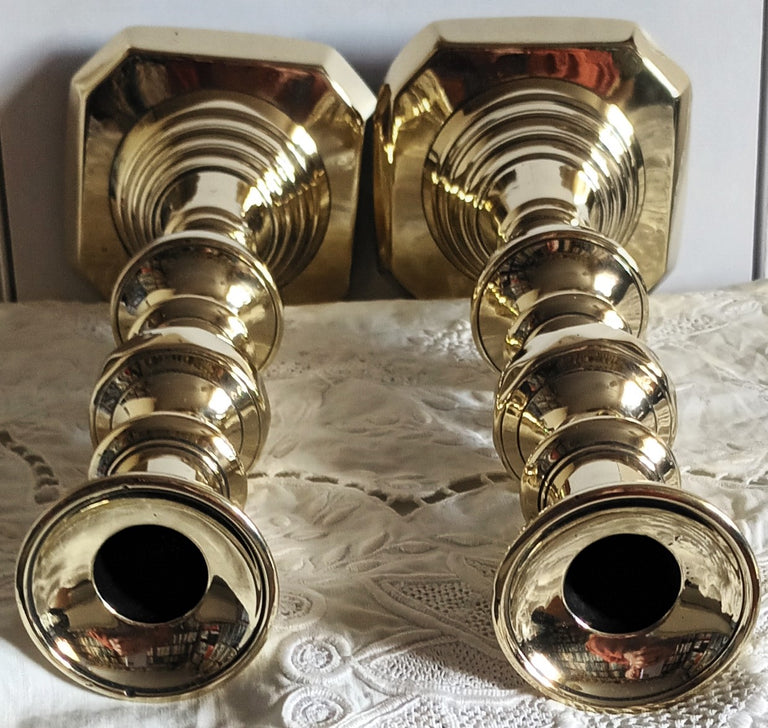 Pair of Antique English Victorian Brass Candlesticks