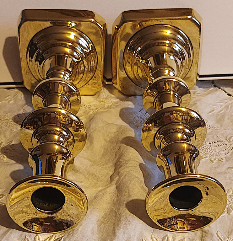 Pair of Antique English Victorian Brass Candlesticks
