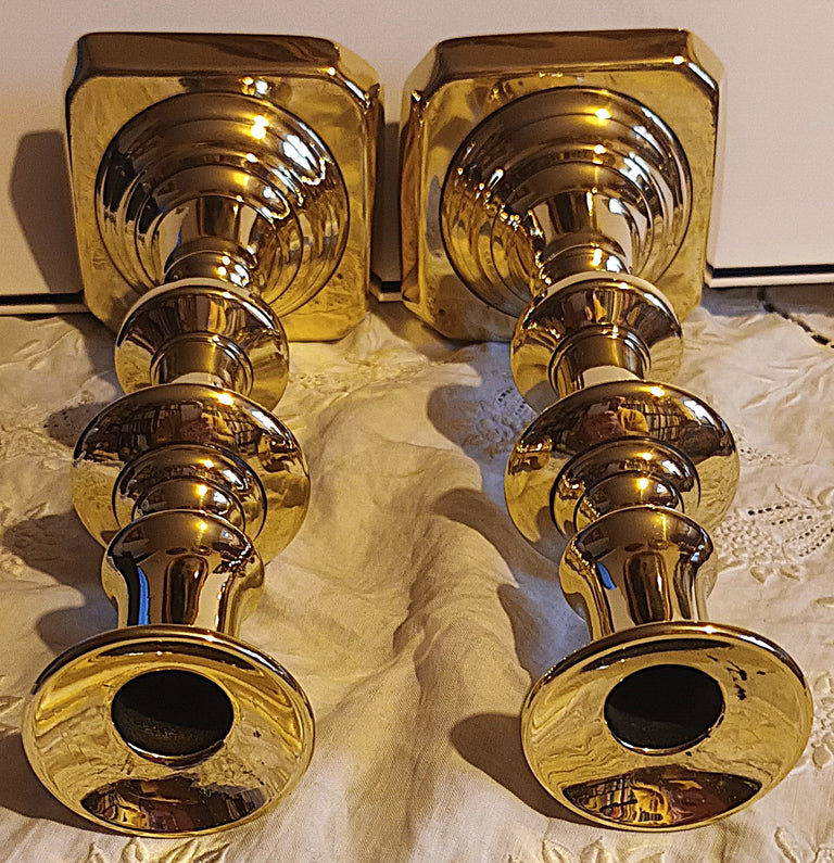 Pair of Antique English Victorian Brass Candlesticks