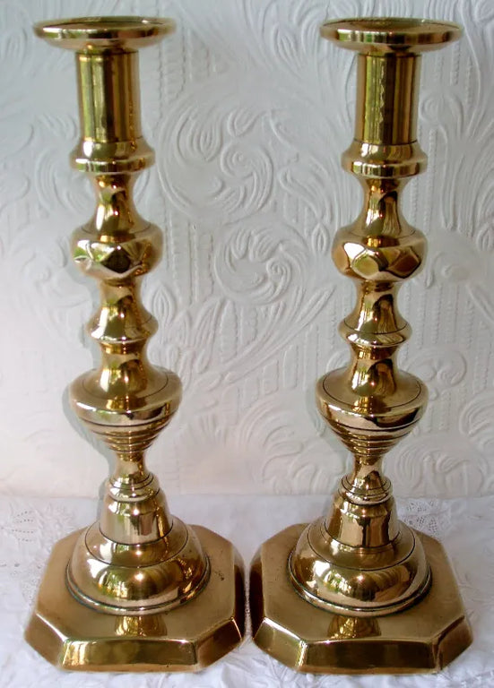 Pair of Antique English Victorian Brass Candlesticks