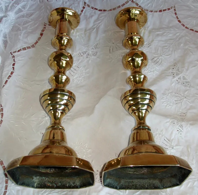 Pair of Antique English Victorian Brass Candlesticks