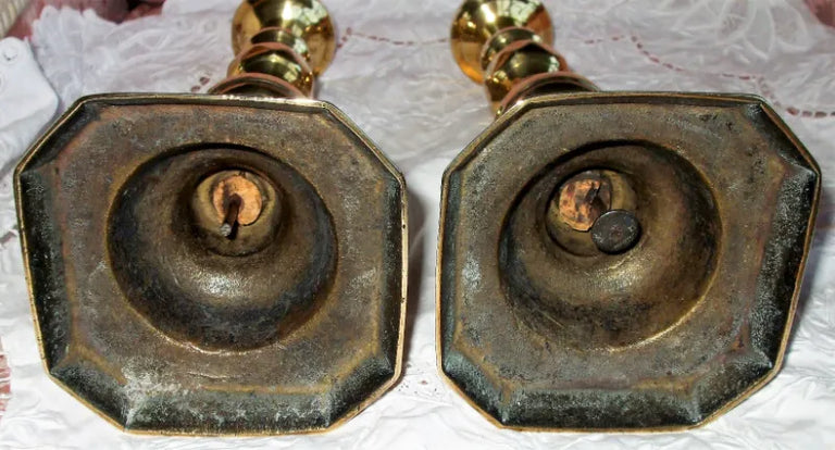 Pair of Antique English Victorian Brass Candlesticks