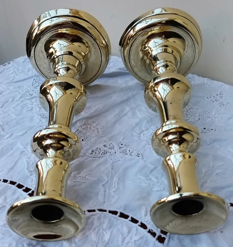 Pair of Antique Victorian Brass Candlesticks