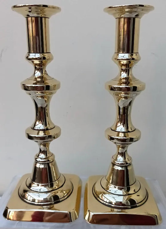 Pair of Antique English Victorian Brass Candlesticks