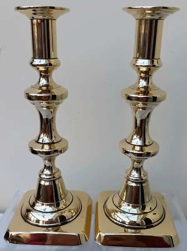 Pair of Antique English Victorian Brass Candlesticks