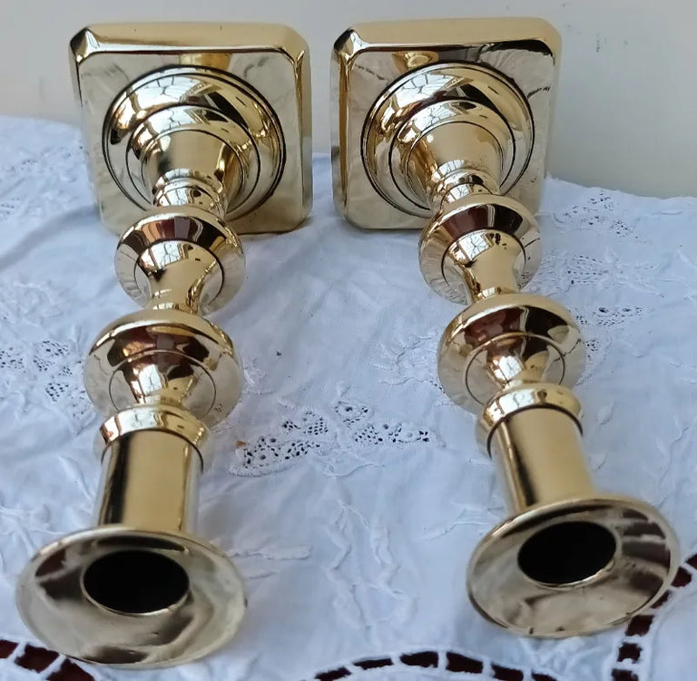 Pair of Antique English Victorian Brass Candlesticks