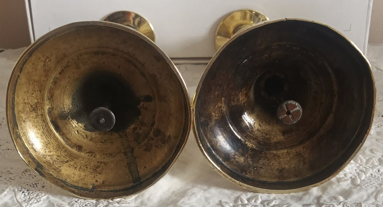 Pair Victorian Brass Candlesticks 9f