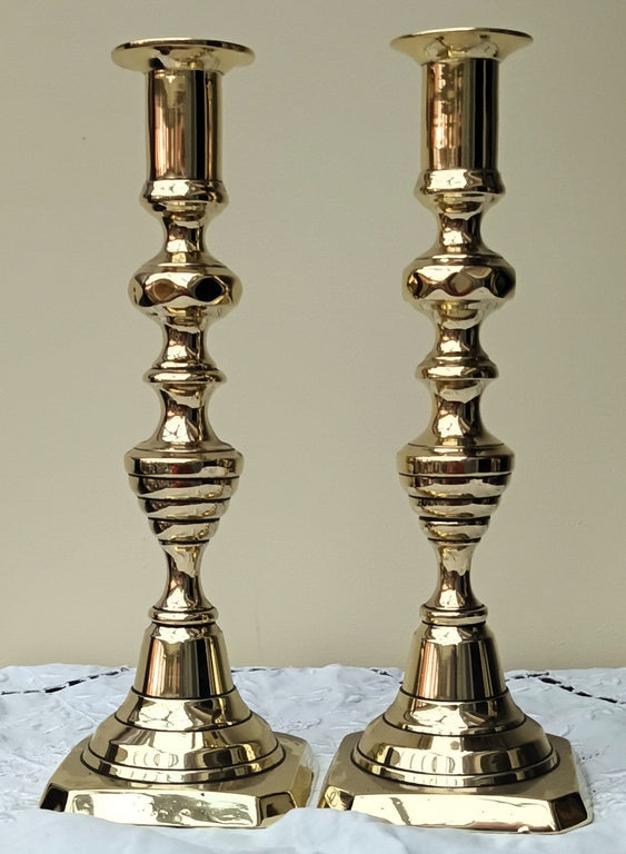 Pair Victorian Brass Candlesticks AA 29c