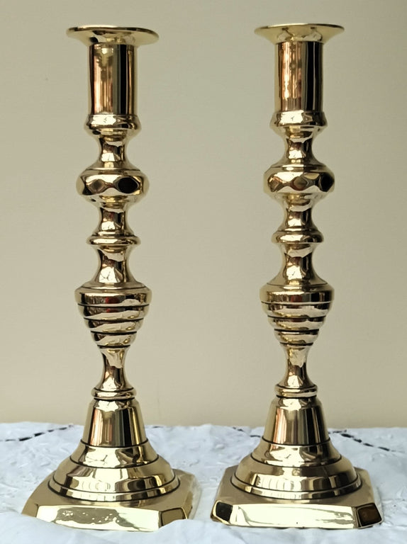 Pair of Antique English Victorian Brass Candlesticks
