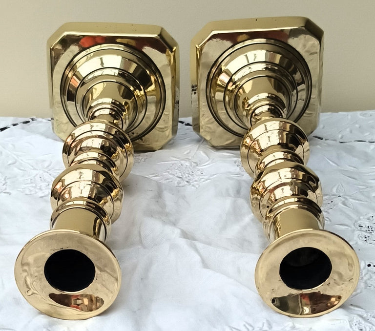 Pair of Antique English Victorian Brass Candlesticks