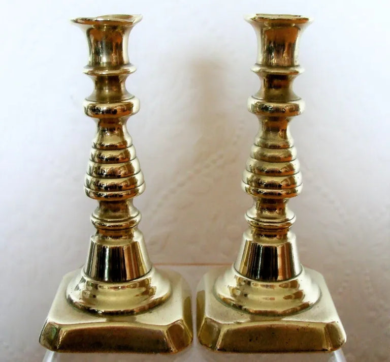 Pair of Antique English Victorian Brass Tapersticks