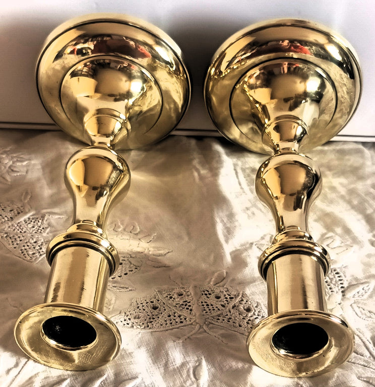 Pair of Antique English Victorian Brass Candlesticks
