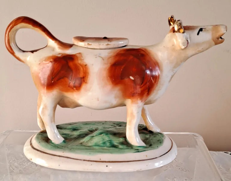 Pair of Antique Victorian Staffordshire Cow Creamers