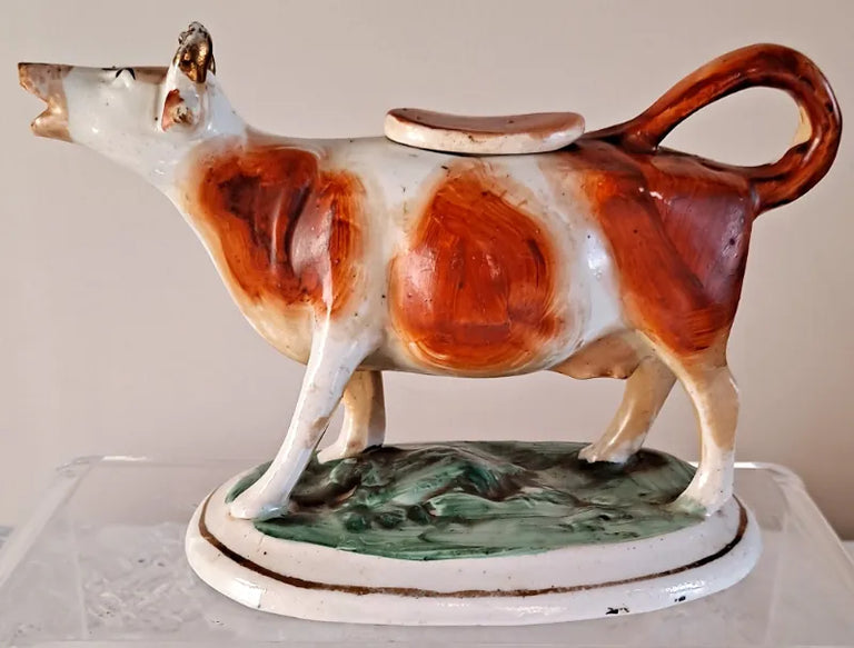 Pair of Antique Victorian Staffordshire Cow Creamers