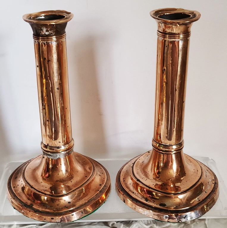 Pair of Georgian OSP - Copper Candlesticks 1b