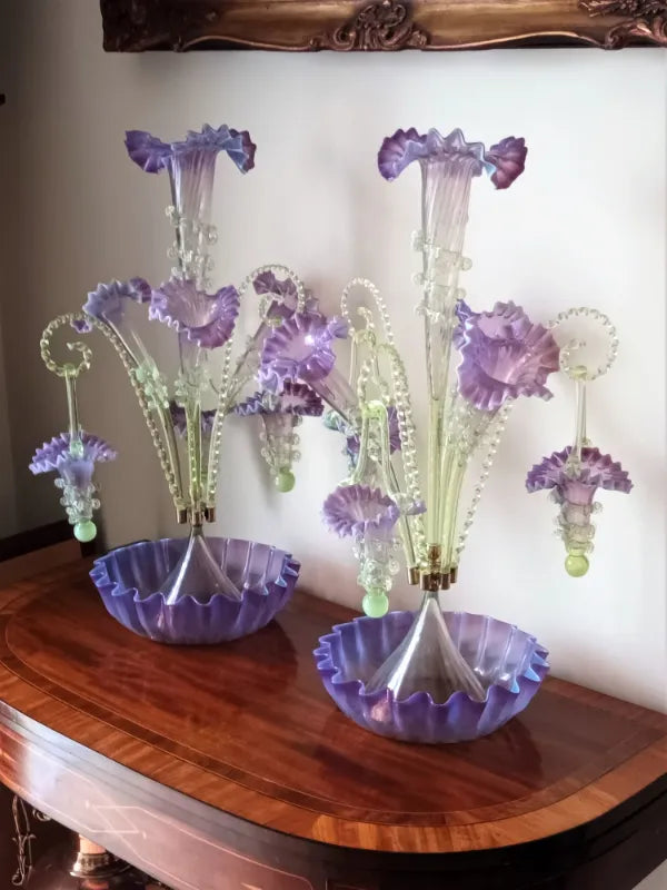 Pair of Lavender and Green Epergnes