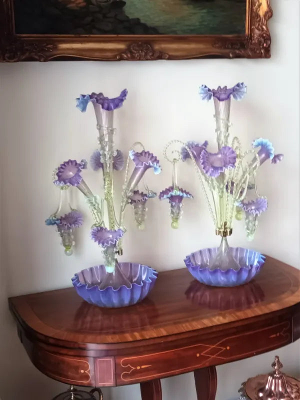 Pair of Lavender and Green Epergnes