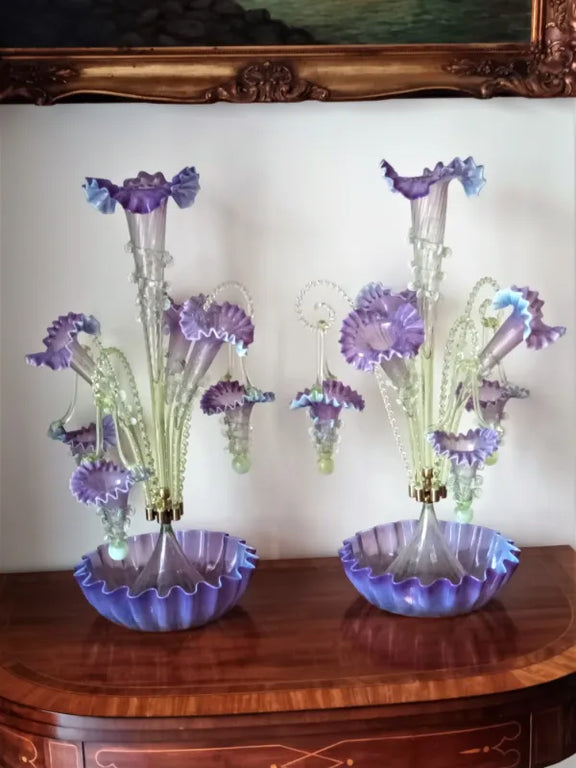 Pair of Lavender and Green Epergnes