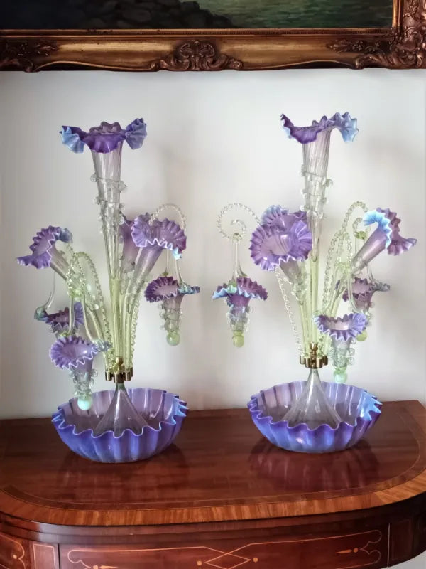 Pair of Lavender and Green Epergnes